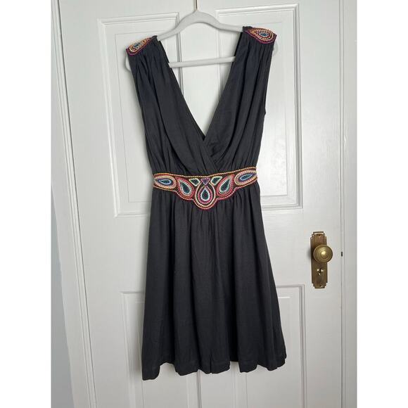 French Connection Y2K Beaded Mini Dress Women's 0 Dark Gray Grecian Style V Neck - Picture 1 of 14